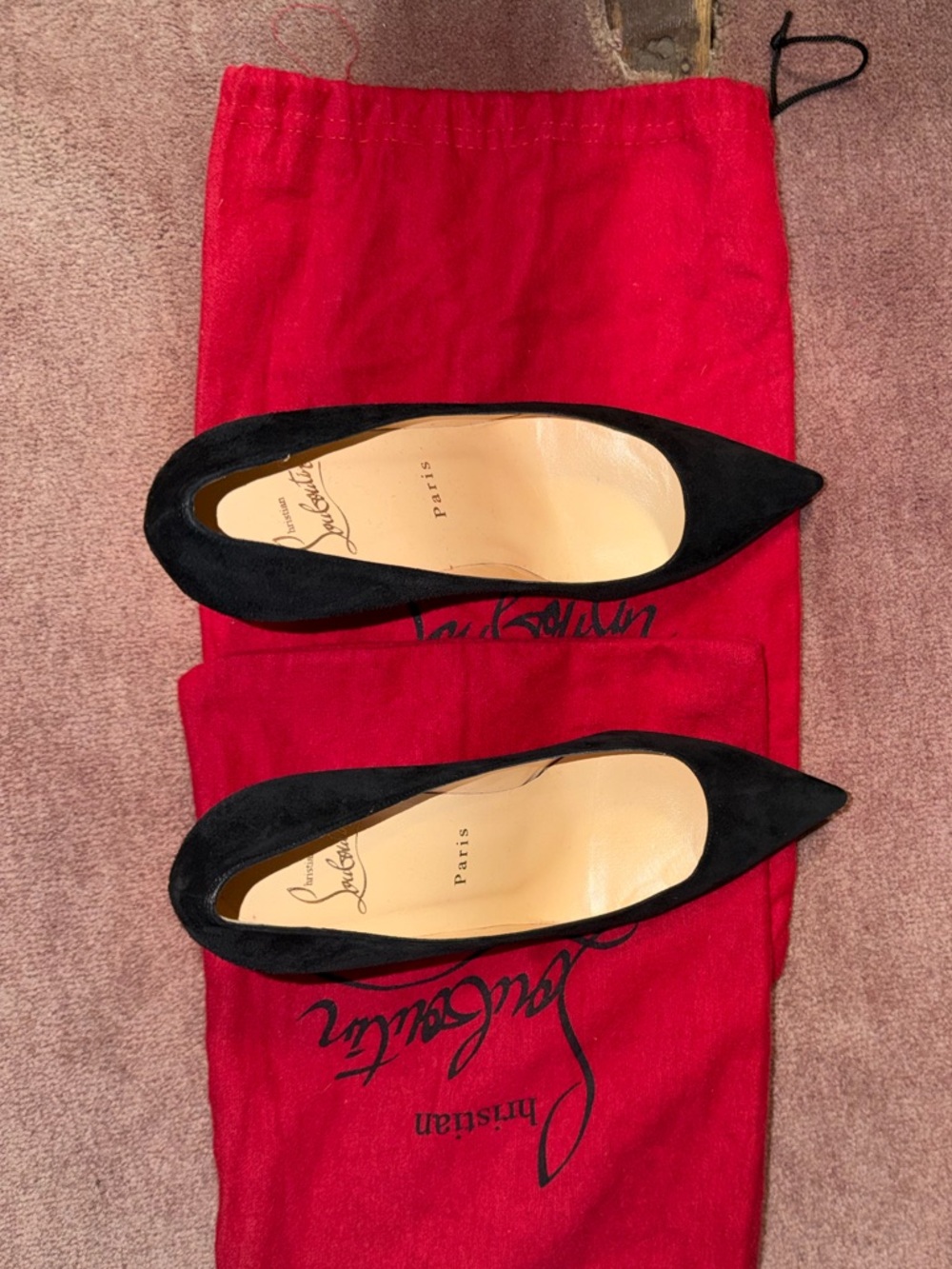 Christian Louboutin Black Suede Pointed-Toe Ballet Flats